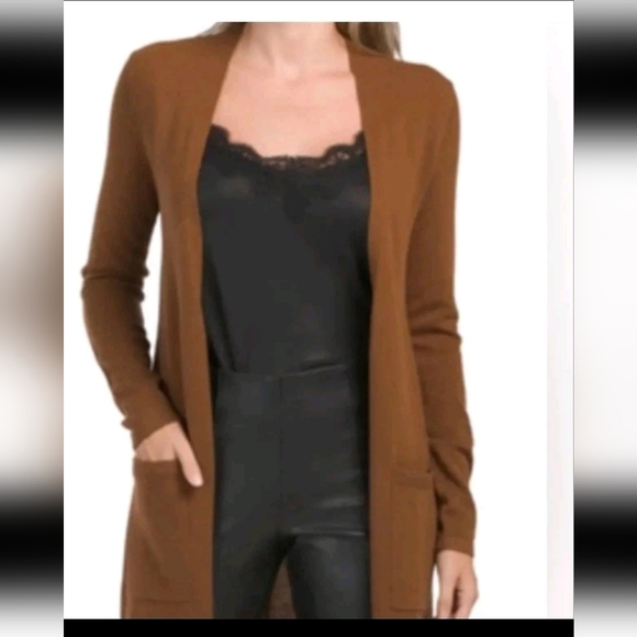 Theory Womens Brown Rib Sleeve 100% Cashmere Cardigan In Syrup M - Picture 12 of 12